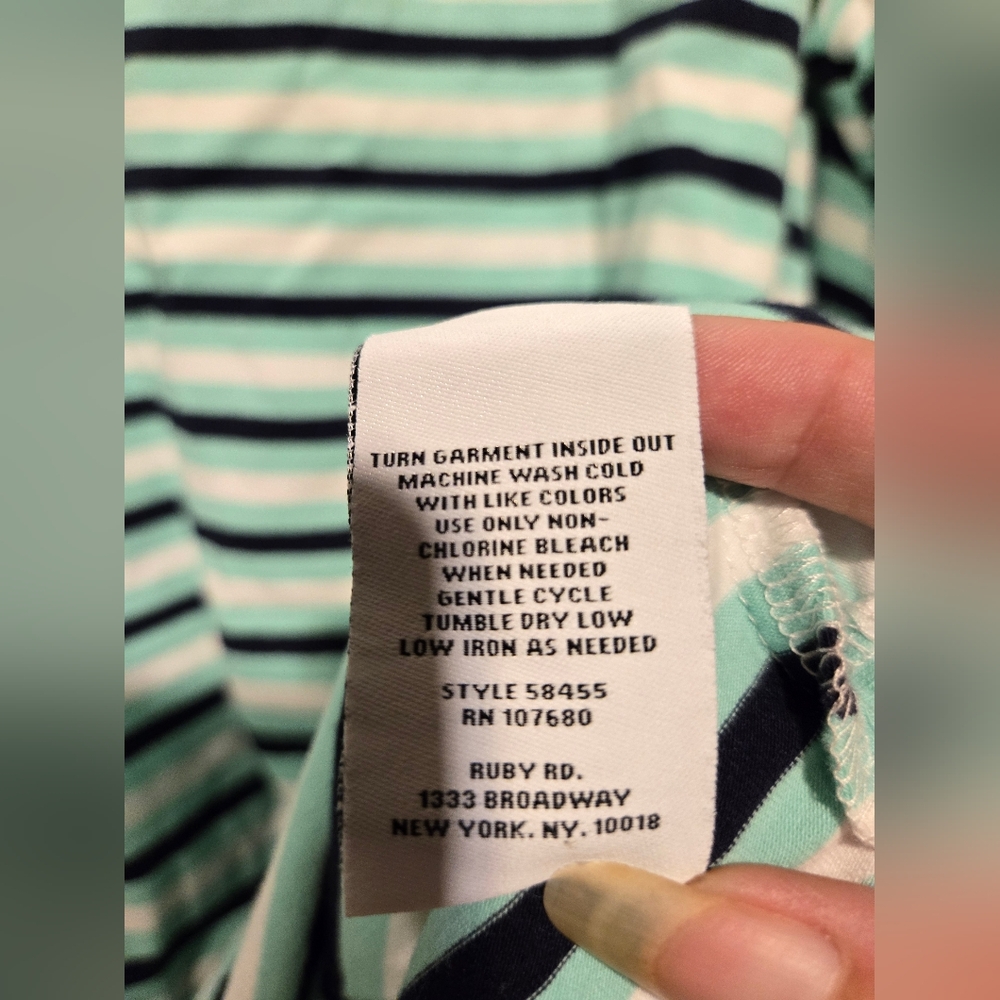 NWOT Women's Ruby Rd Striped Bell Sleeve Top Teal Black White Size Medium - Picture 7 of 10